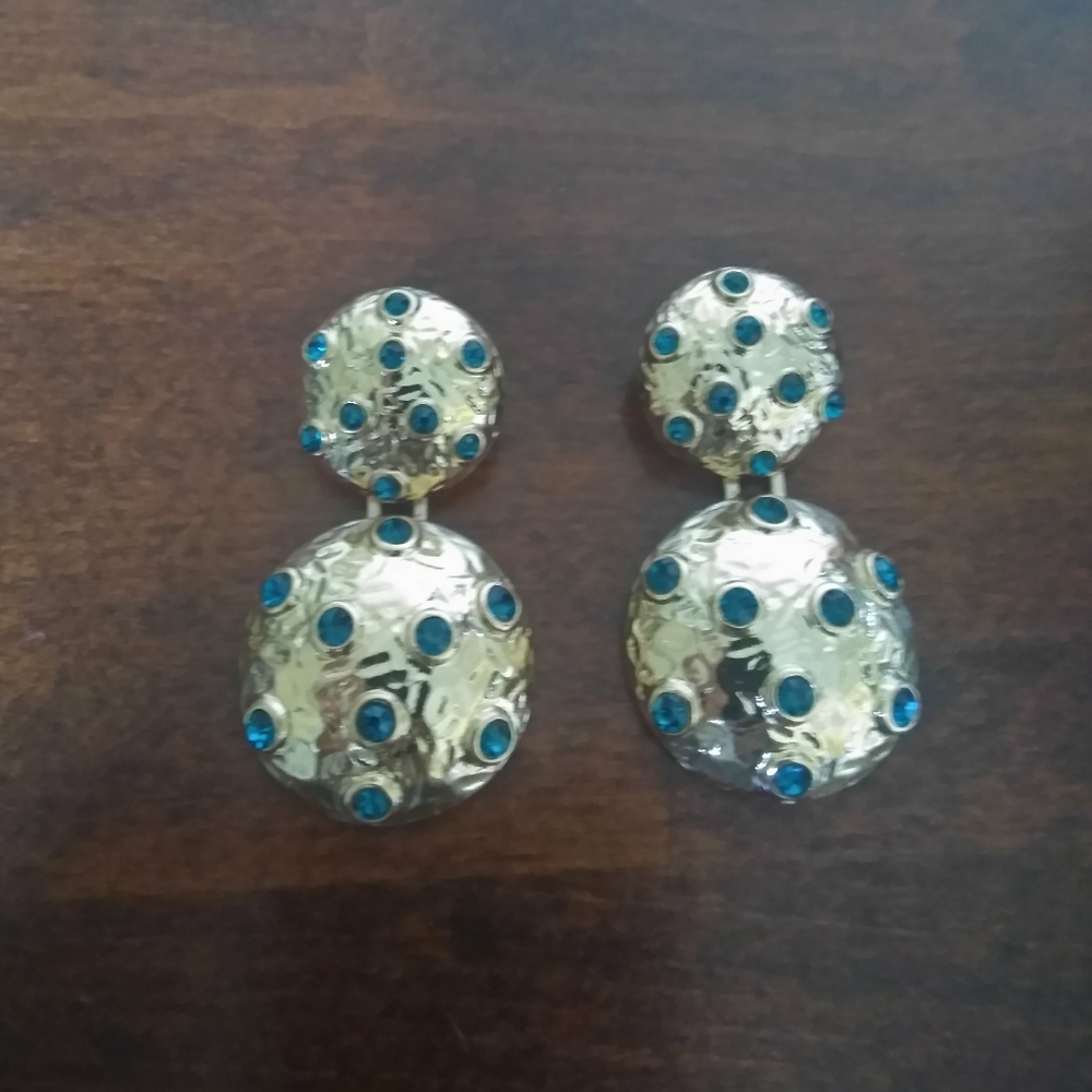 Gold With Blue Stones Encrusted Earrings